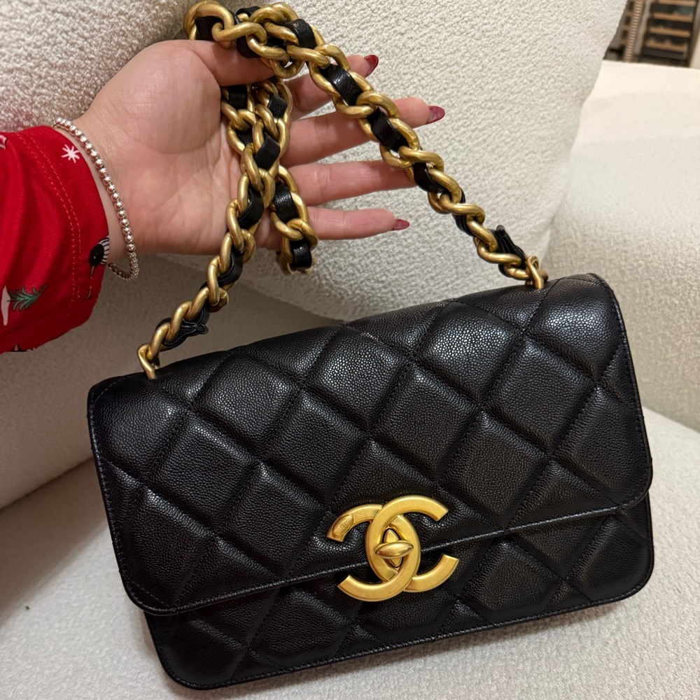 CHANEL 24A Shiny Caviar Small Flap in Black with Gold Hardware